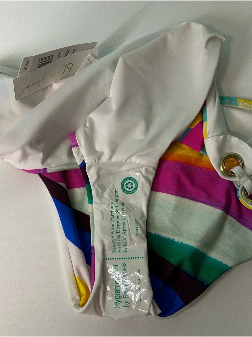 Sunshine 79 High waisted bikini bottoms multicolor rainbow stripe beach pool